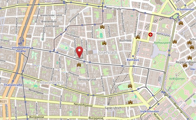 Kartenausschnitt der Josefstadt mit der Josefstädter Straße